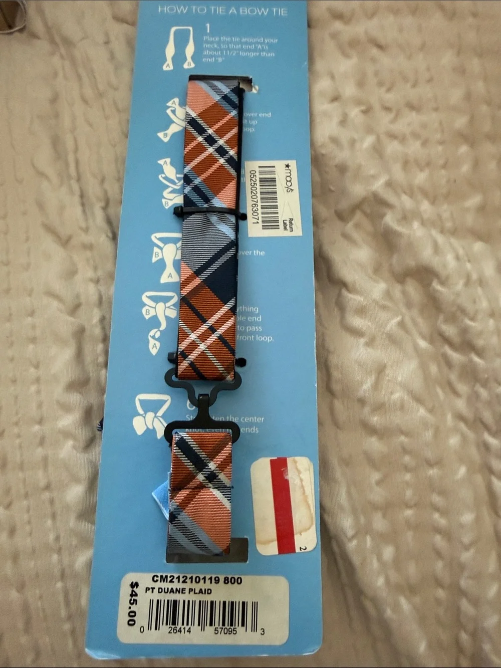 Countess Mara Orange and Navy Plaid Pre-Tied Bow Tie